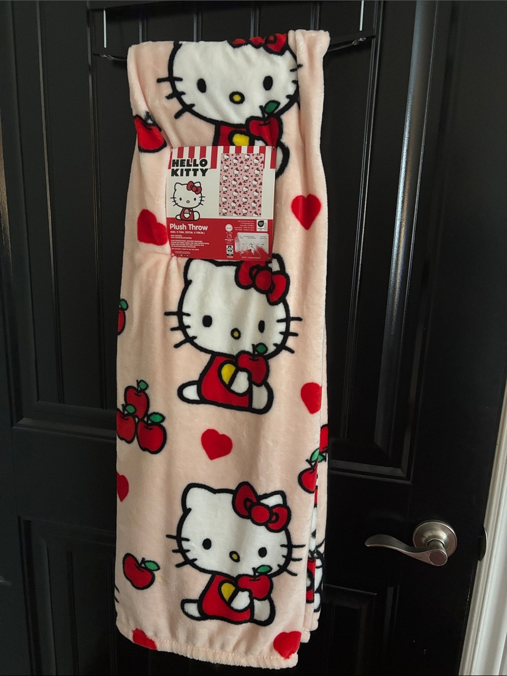 Hello Kitty Pink Plush Throw with Red Apples